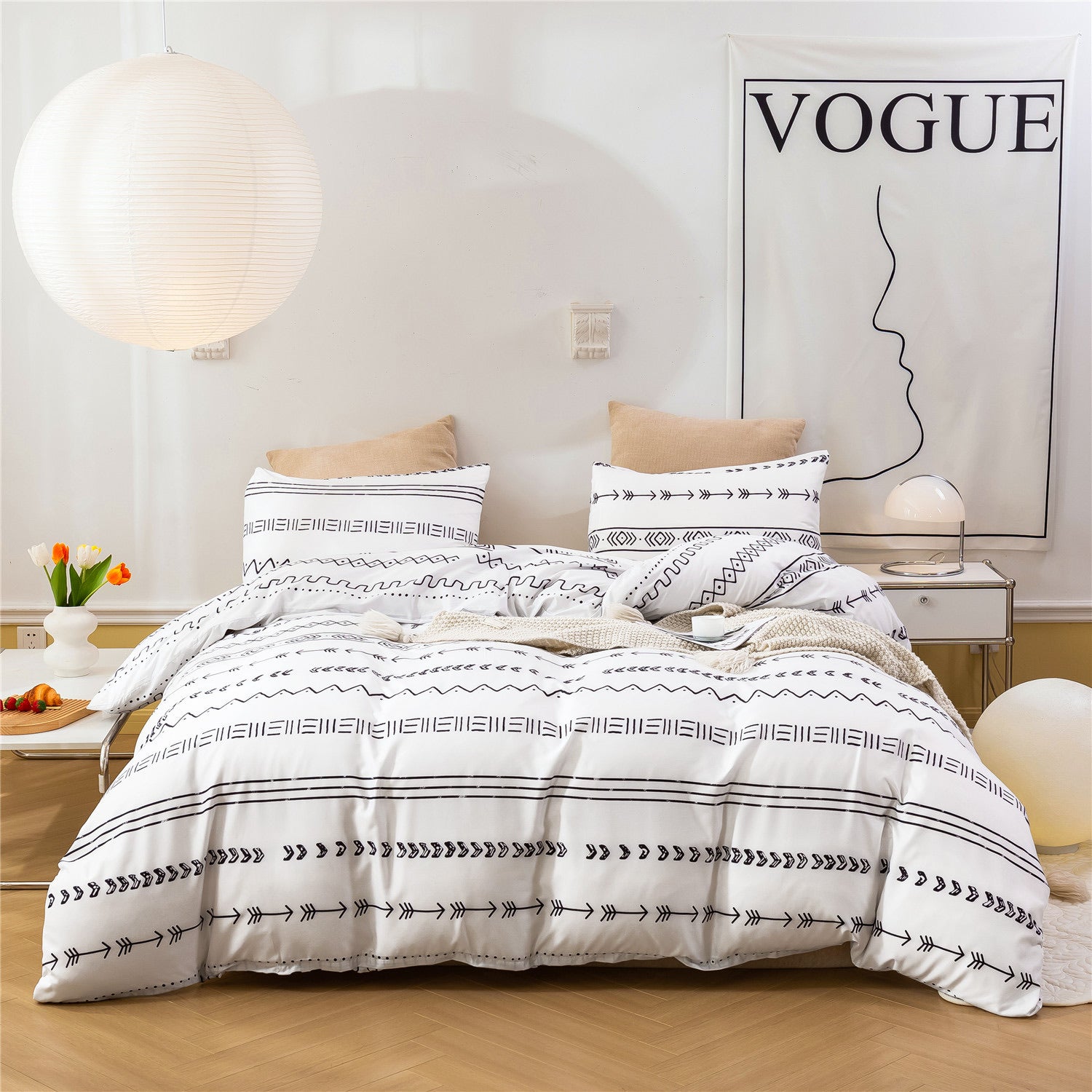 Printed Duvet Cover and Pillowcase Bedding Set - 3 Pieces - Calm Cloud Bedding